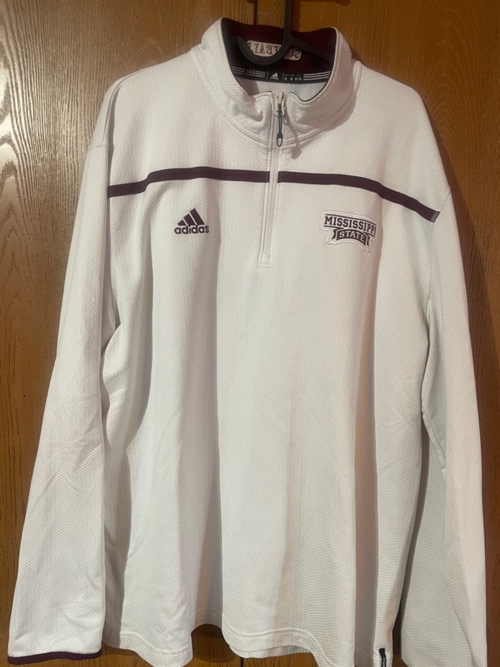 adidas White Pullover with Maroon Trim - Softball embroidery